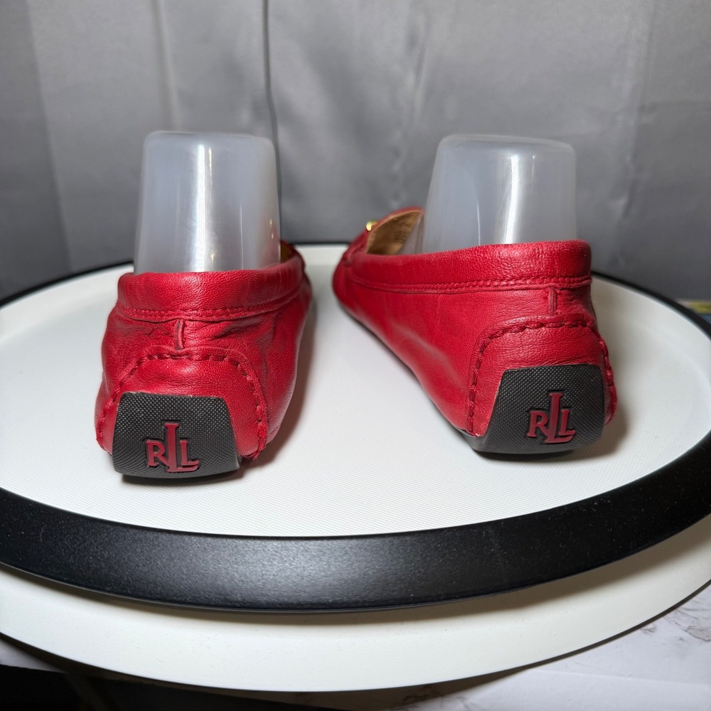 LRL Galiana Driving Loafers 10B Red Leather Gold Hardware Moc Toe Casual Classic - Picture 5 of 11